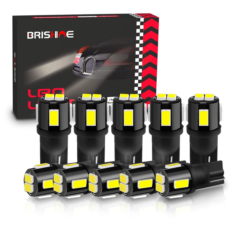 BRISHINE مصابيح LED BRISHINE 194 6000K بيضاء زينون ساطعة للغاية 5630 شريحة T10 168 2825 175 W5W بدائل لمصابيح السيارة الداخلية سقف خريطة باب ضوء المجاملة لوحة الترخيص (عبوة من 10)  - Image 1